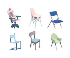 Cartoon Color Different Type Chair Icon Set. Vector