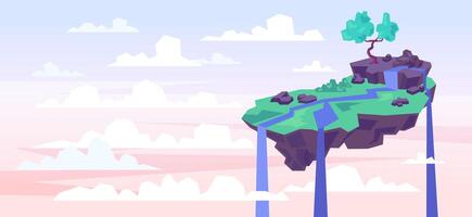 Cartoon Color Flying Island Scene Concept. Vector