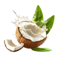 AI generated Coconut With Leaves on Transparent background - Ai Generated png