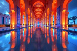 AI generated beautiful mosque against a pure serene and divine atmosphere professional photography photo