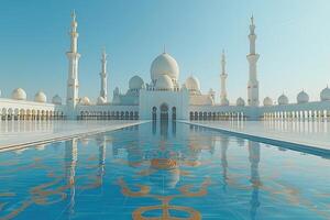 AI generated beautiful mosque against a pure serene and divine atmosphere professional photography photo