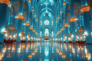 AI generated beautiful mosque against a pure serene and divine atmosphere professional photography photo