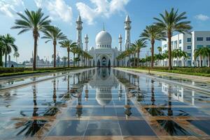 AI generated beautiful mosque against a pure serene and divine atmosphere professional photography photo