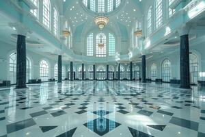 AI generated beautiful mosque against a pure serene and divine atmosphere professional photography photo