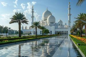 AI generated beautiful mosque against a pure serene and divine atmosphere professional photography photo