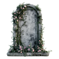 AI generated Stone With Flowers on It for Grave on Transparent background - Ai Generated png