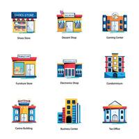 Bundle of Building Frontage Flat Icons vector