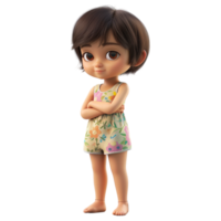 ai gerado 3d Renderização do uma pequeno lindo menina criança pequena em transparente fundo - ai gerado png