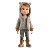 ai gerado 3d Renderização do uma pequeno lindo menina criança pequena em transparente fundo - ai gerado png