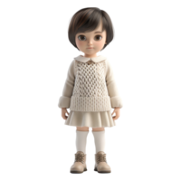 ai generado 3d representación de un pequeño hermosa niña niñito en transparente antecedentes - ai generado png