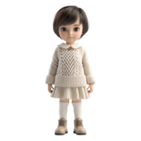 ai gerado 3d Renderização do uma pequeno lindo menina criança pequena em transparente fundo - ai gerado png