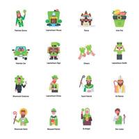 Flat Icon Collection of Shamrock Day Celebration vector