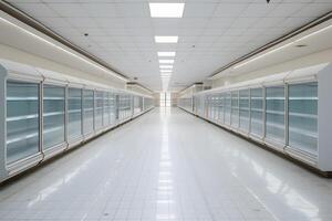 AI generated empty supermarket aisle photo