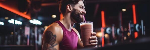 AI generated Strong man drinking protein shake photo