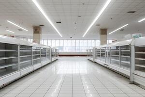 AI generated empty supermarket aisle photo