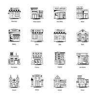 Set of 16 Buildings Glyph Icons vector