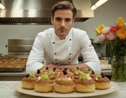 ai generado retrato de un cocinar en el cocina .generación de ai. foto