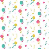 Vector pattern of music notes, yellow, green and pink notes