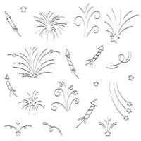 Vector clipart, doodle fireworks, doodle fireworks, festive hand drawn doodle