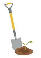 Vector clipart garden shovel and seedlings in the ground, vector illustration in flat style