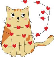 Vector clipart, cat in hearts, garland of hearts