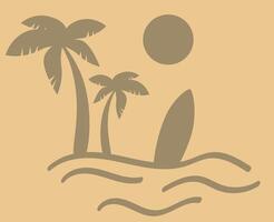 Summer palm tree and surf illustration, waves, vector illustration, background