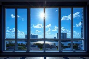 AI generated Panoramic showing of a seascape with blue sky above sunlights professional photography photo