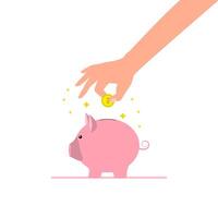 Hand and piggy bank. vector