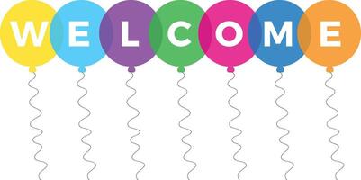 Multi Colored Welcome Text Flying Balloons vector design