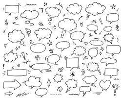 Hand drawn sketch elements speech bubble. Underline emphasis arrow shape set hand drawn doodle brush stroke highlight. vector