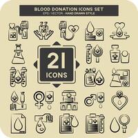 Icon Set Blood Donation. related to Humanity symbol. hand drawn style. simple design editable. simple illustration vector