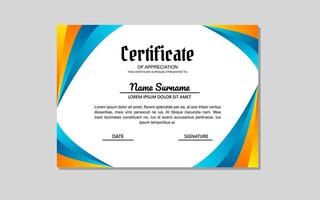 certificate template in orange and blue colors in abstract style. vector