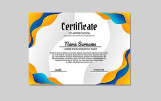 certificate template in orange and blue colors in abstract style. vector