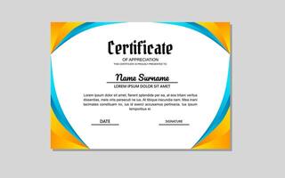 certificate template in orange and blue colors in abstract style. vector