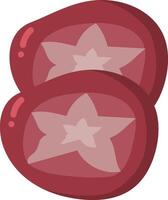 two slices of red meat with star shaped slices on top vector
