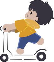 a boy riding a scooter on a white background vector