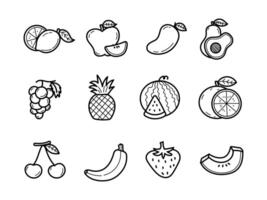 Set of fruit doodles with cute hand drawn style isolated on white background vector