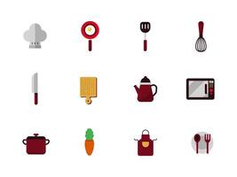 Set of cooking and kitchen icons in flat style on a white background vector