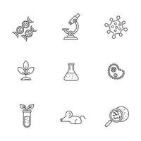 Set of biology icons in outline style on white background vector