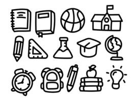 School doodle illustration collection isolated on white background. Set of hand-drawn school elements vector