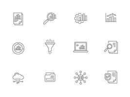 Set of data and statistics icons in line style on white background vector