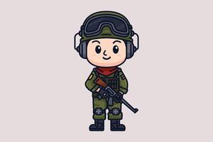 Cute Soldier Cartoon Character Illustration vector