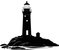 AI generated Silhouette lighthouse full black color only vector