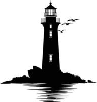 AI generated Silhouette lighthouse full black color only vector