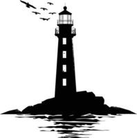 AI generated Silhouette lighthouse full black color only vector