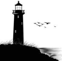 AI generated Silhouette lighthouse full black color only vector