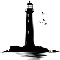 AI generated Silhouette lighthouse full black color only vector