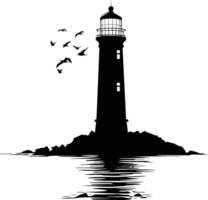 AI generated Silhouette lighthouse full black color only vector