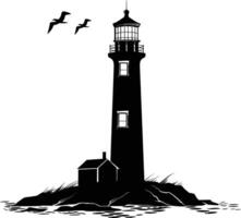 AI generated Silhouette lighthouse full black color only vector