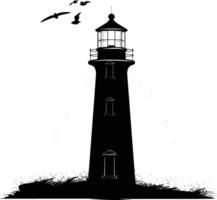 AI generated Silhouette lighthouse full black color only vector